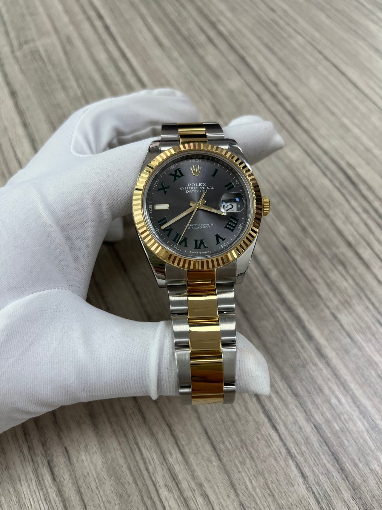 Datejust 41mm Wimbledon Two Tone Yellow Gold/Steel Oyster Bracelet Fluted Bezel (Ref 126333) Naked - WatchesOff5thWatch