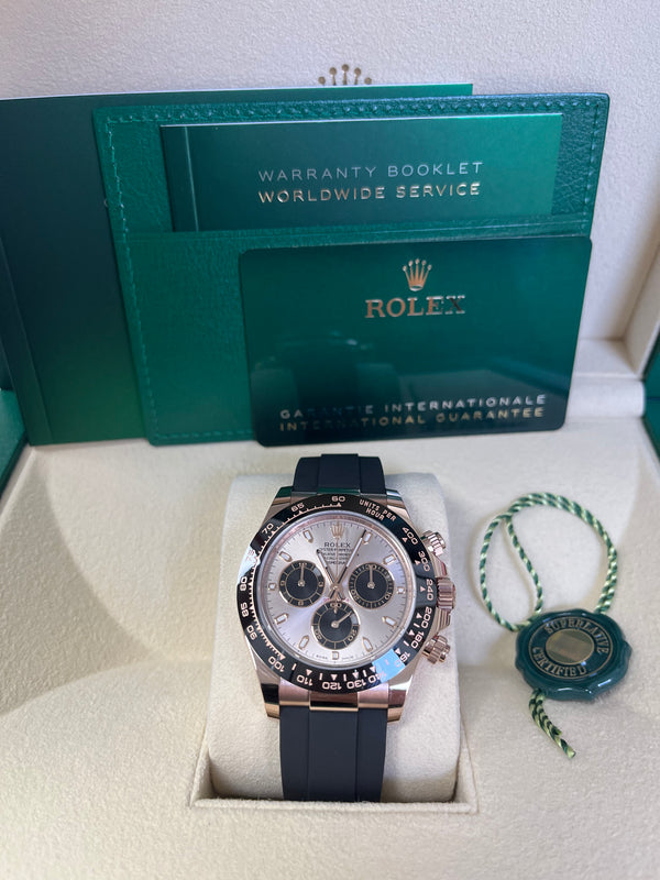 Rolex Cosmograph Daytona Rose Gold Dial Black Subdials Oysterflex (Reference # 116515ln)