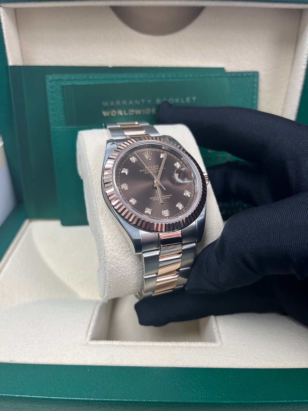 Rolex Datejust 41 Steel and Everose Rolesor Chocolate Diamond Dial Oyster Bracelet 126331