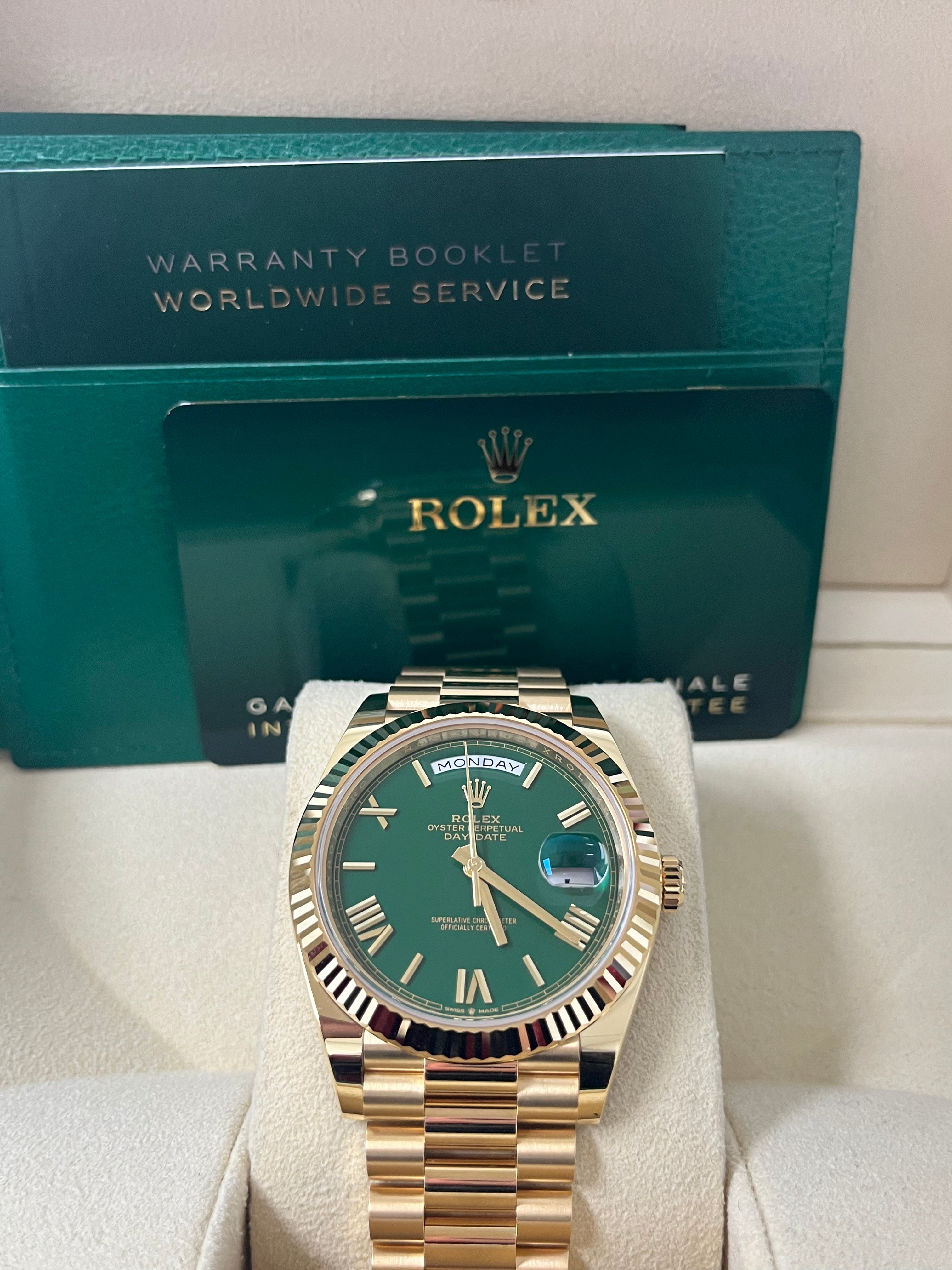 Rolex Day-Date 40 Yellow Gold Day-Date 40mm Reference 228238 Green Roman Dial New 2022 Release