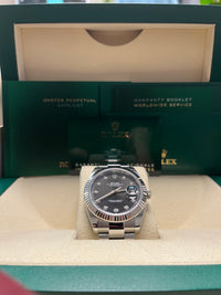 Thumbnail for Rolex Steel and White Gold Rolesor Datejust 41 Watch - Fluted Bezel - Black Diamond Dial - Oyster Bracelet 126334