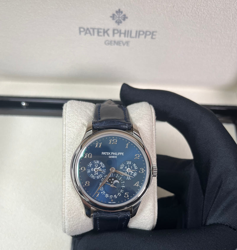 Patek Philippe Grand Complications Perpetual Calendar Moon Phase White Gold/ Royal Blue Dial & Strap (Ref#5327G-001)