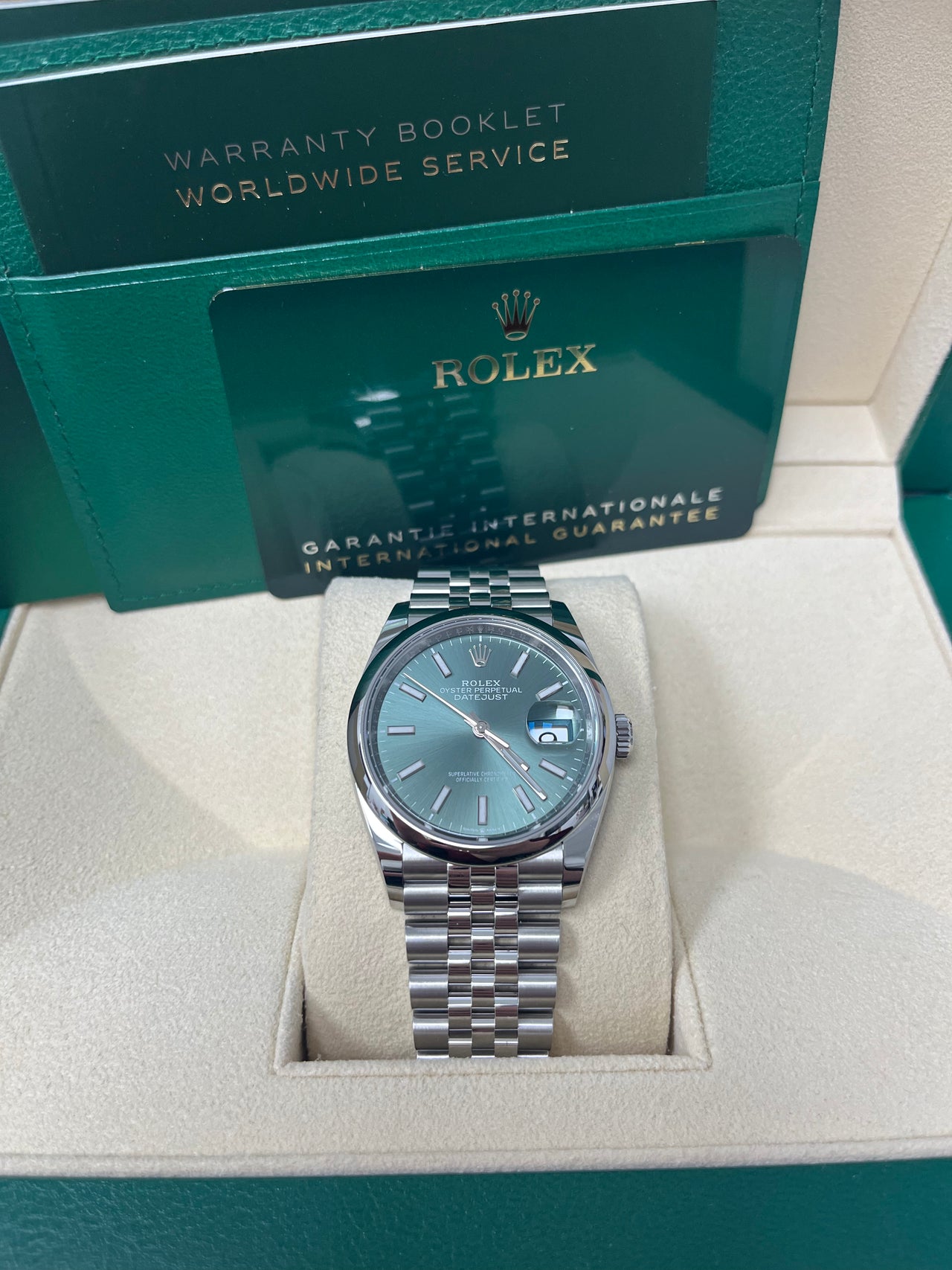 Rolex Datejust 36 Domed Bezel Mint Green Index Dial Jubilee Bracelet 126200