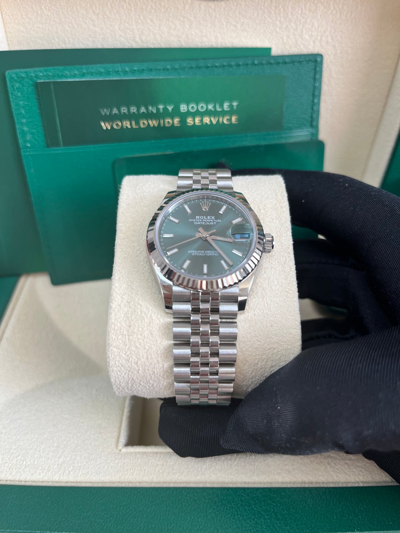 Rolex Datejust 31 Steel and White Gold Datejust 31 Fluted Bezel Mint Green Index Dial Jubilee Bracelet 278274