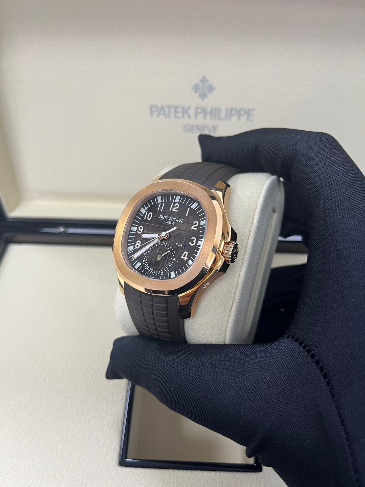 Patek Philippe Aquanaut Time Travel/ Rose Gold/ Chocolate Dial (Ref#5164R/001)