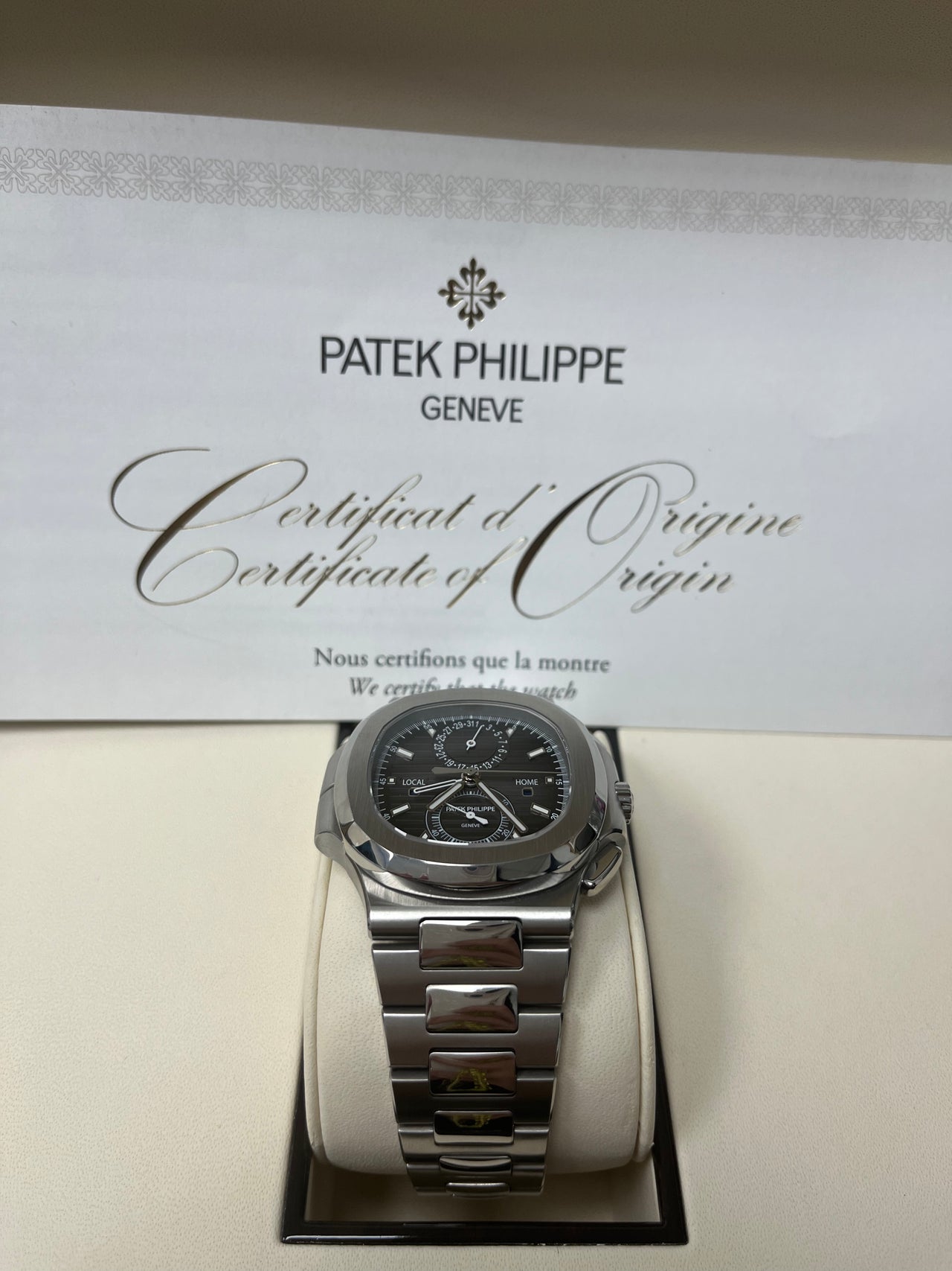 Patek Philippe Nautilus Travel Time Chronograph Stainless Steel Blac WatchesOff5th