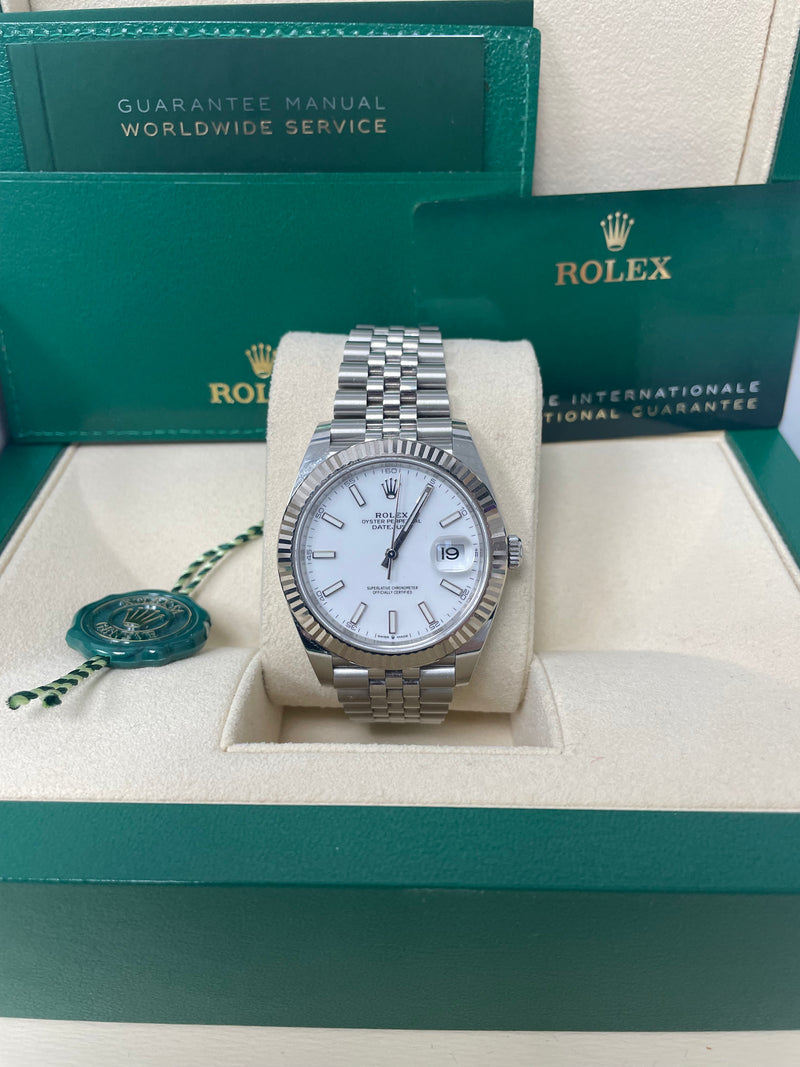 Rolex Datejust 41 Stainless Steel White Gold White Index Dial