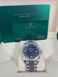 Thumbnail for Rolex Steel Datejust 36 Watch - Diamond Bezel - Aubergine Purple Diamond Roman VI and IX Dial - Jubilee Bracelet (Reference #126284rbr)