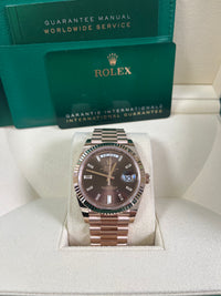 Thumbnail for Rolex Day-Date 40 Rose Gold Day-Date 40 Watch - Fluted Bezel - Chocolate Baguette Diamond Dial - 228235