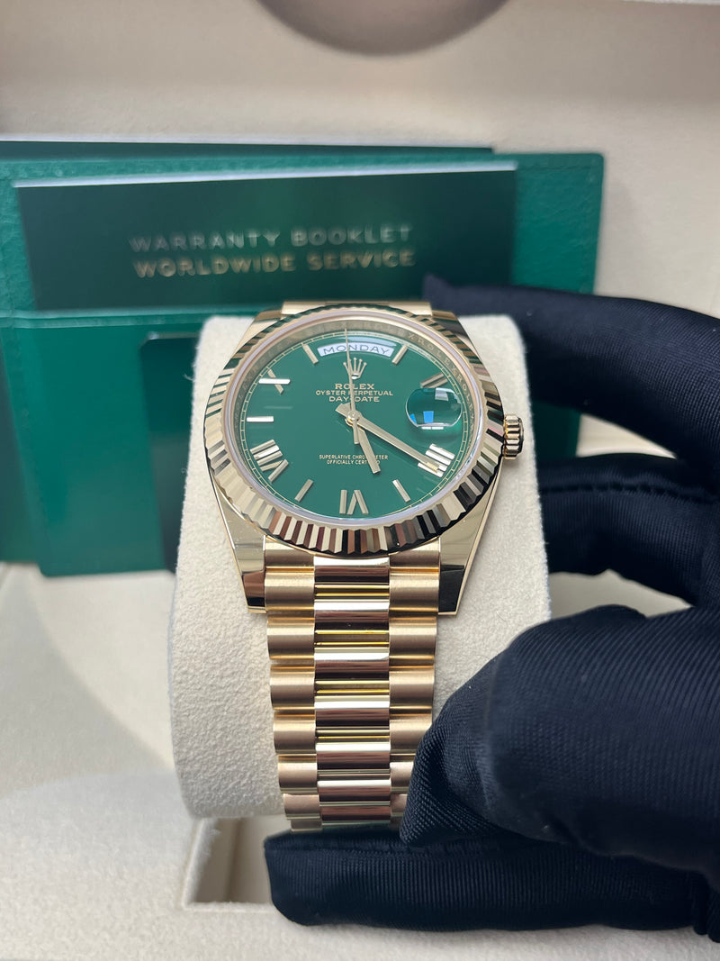 Rolex Day-Date 40 Yellow Gold Day-Date 40mm Reference 228238 Green Roman Dial New 2022 Release