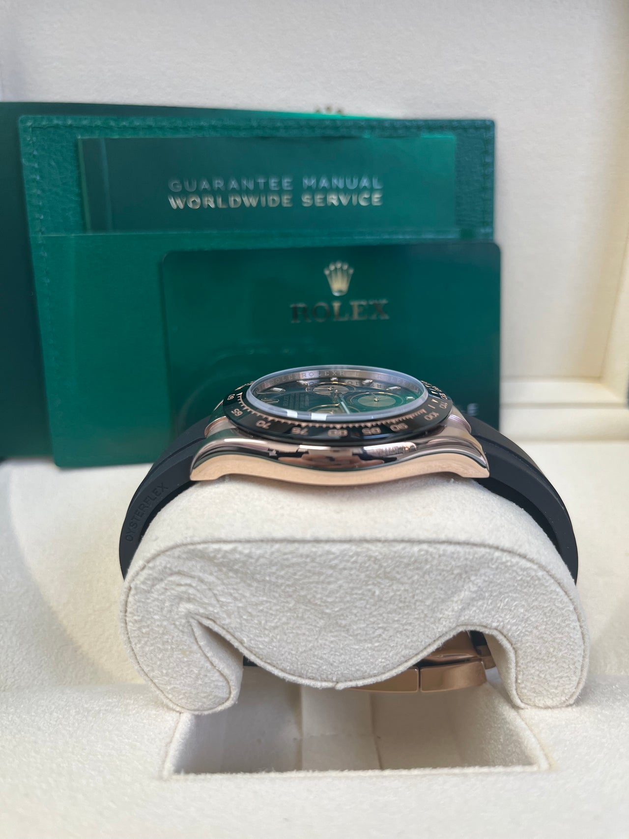 Rolex Rose Gold Daytona 40 Watch - Black Index Dial - Black Oysterflex Strap Reference Reference #116515ln