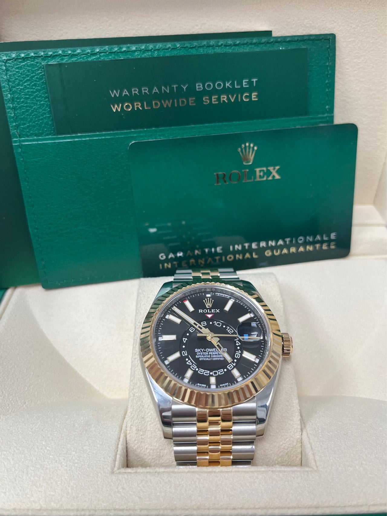 Rolex Yellow Rolesor Sky-Dweller Watch - Black Index Dial - Jubilee Bracelet (Ref # 326933)