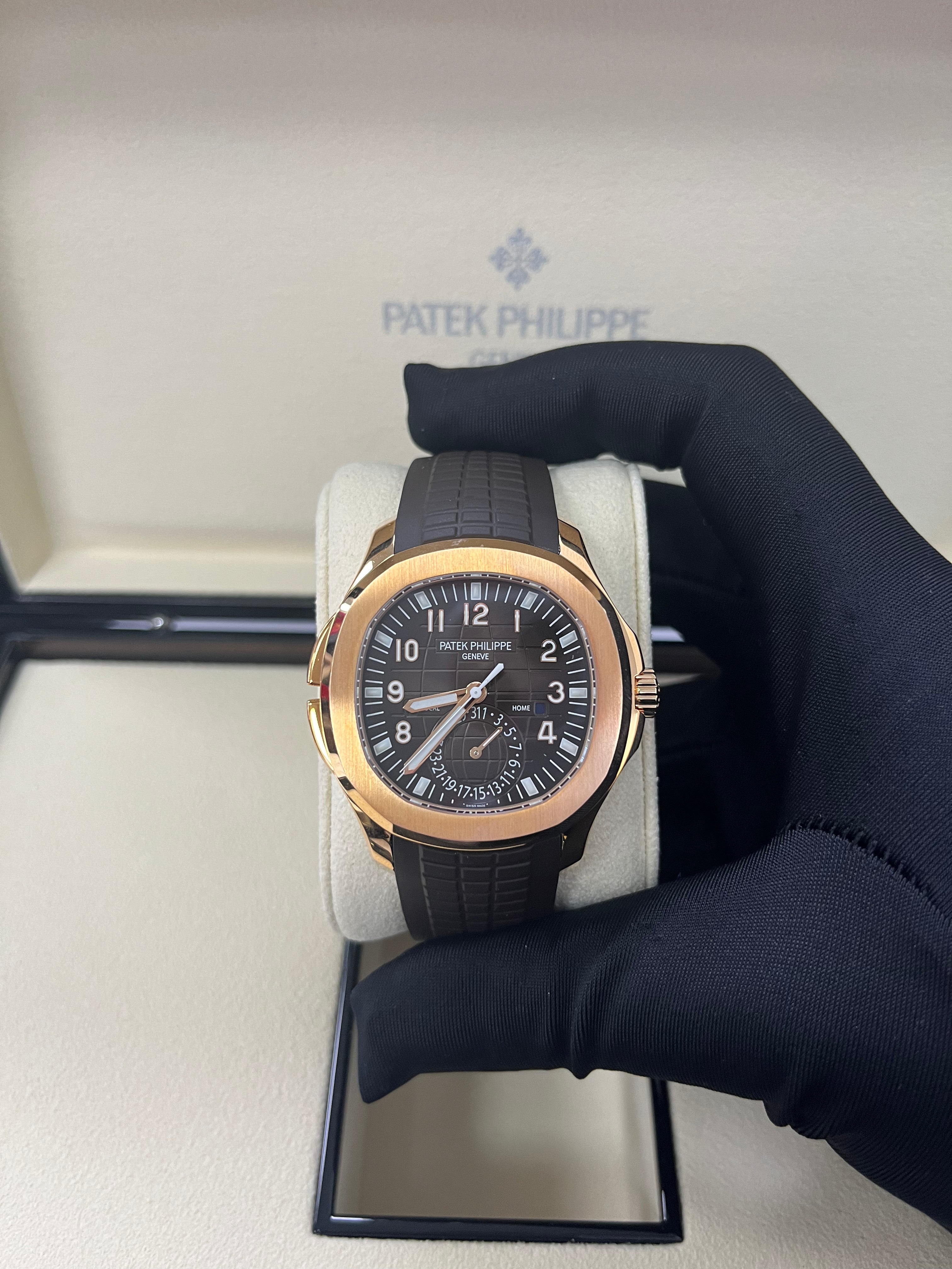 Patek Philippe Aquanaut Time Travel/ Rose Gold/ Chocolate Dial (Ref#5164R/001)