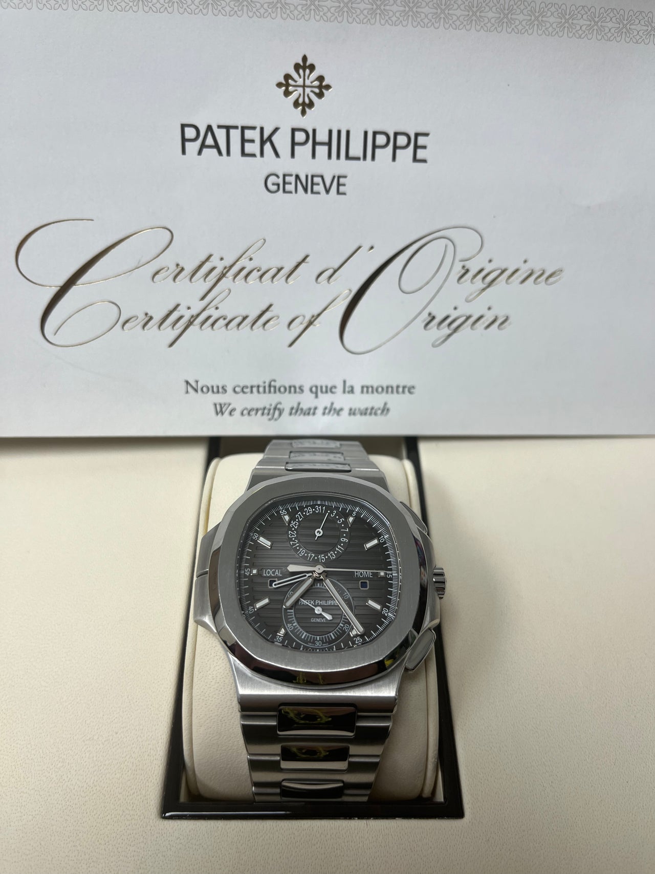 Patek Philippe Nautilus Travel Time Chronograph/ Stainless Steel/ Black Graduated Dial (Ref# 5990/1A-001)