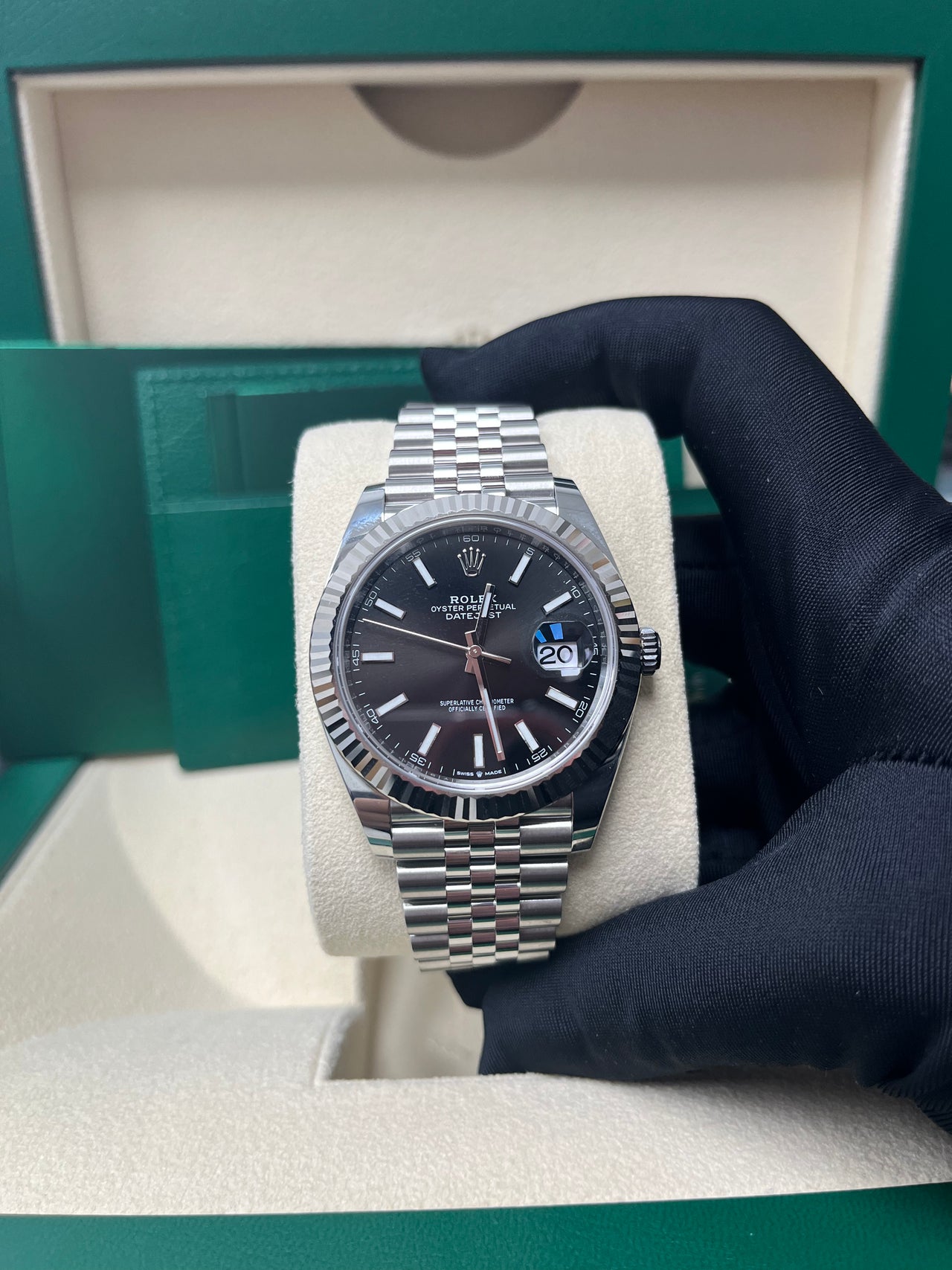 Rolex Datejust 41 Stainless Steel & White Gold - Black Index Dial - Fluted Bezel Jubilee Bracelet (Ref# 126334)