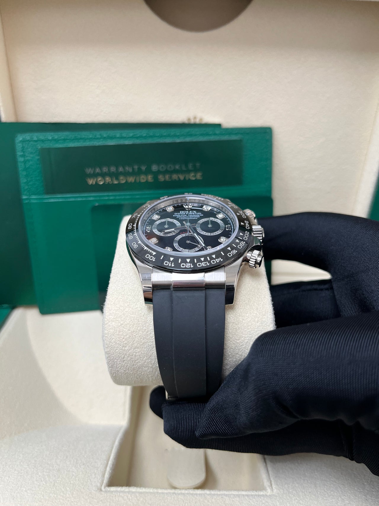 Rolex Daytona Cosmograph Daytona White Gold 40mm Oysterflex Band Black Diamond Dial - 116519LN