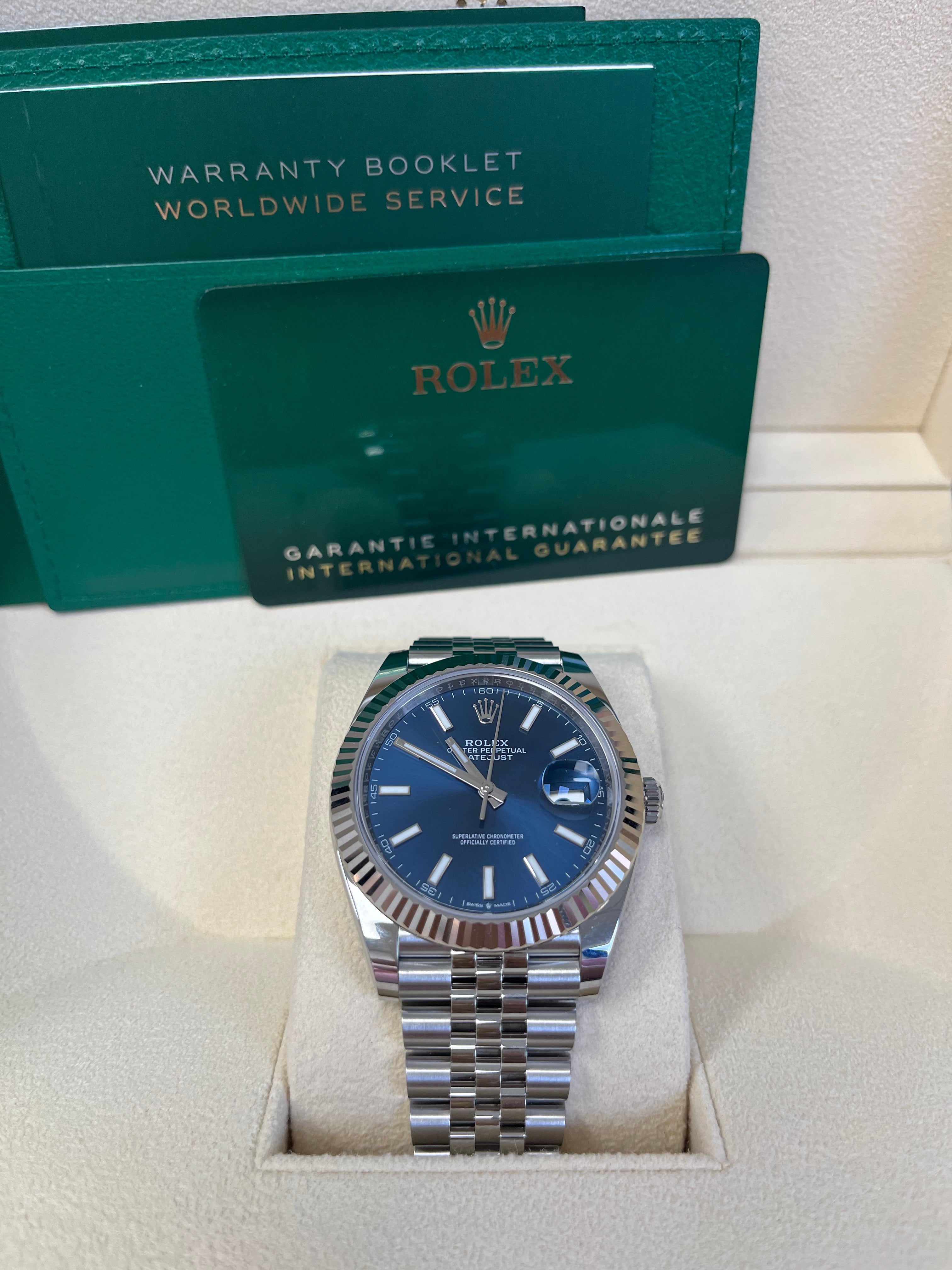 Rolex Datejust 41 White Gold and Steel Blue Index Jubilee Fluted Bezel (Ref#126334)