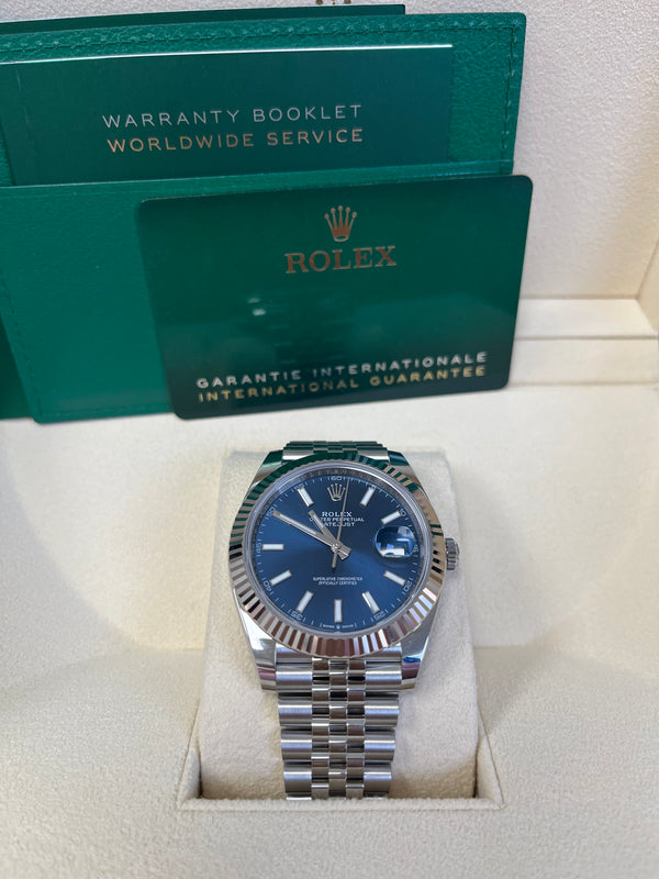 Rolex Datejust 41 White Gold and Steel Blue Index Jubilee Fluted Bezel (Ref#126334)