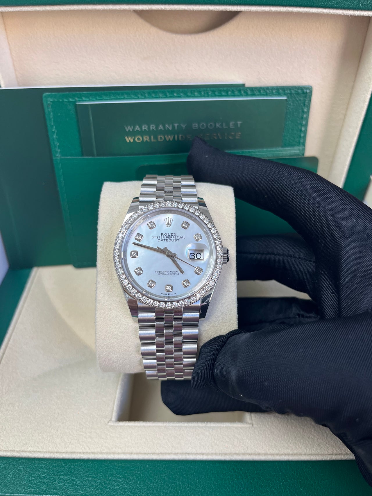 Rolex Datejust 36 Mother of Pearl Diamond Dial Diamond Bezel steel 3 WatchesOff5th