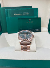 Thumbnail for Rolex Day-Date 40 Rose Gold Green Roman Dial - Fluted Bezel (Ref#228235)