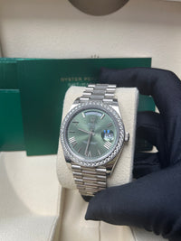 Thumbnail for Rolex White Gold Day-Date 40 Watch - Bezel - Olive Green Bevelled Roman Dial - President Bracelet (Ref# 228349RBR)