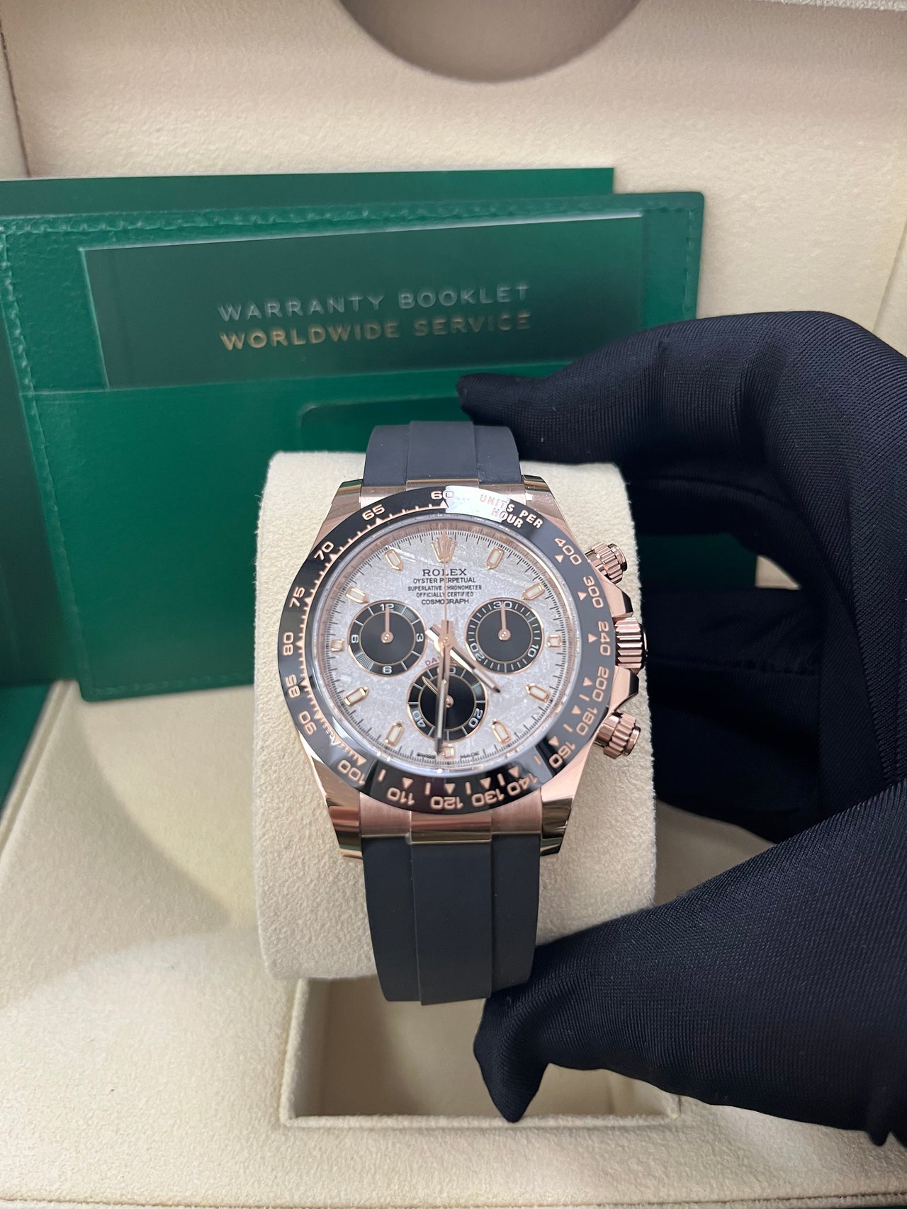 Rolex Daytona Everose Gold Cosmograph Daytona 40 Watch Meteorite Black Index Dial Oysterflex 116515ln