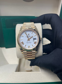 Thumbnail for Rolex Day-Date 40 Yellow Gold White Roman Dial Fluted Bezel (Ref# 228238)