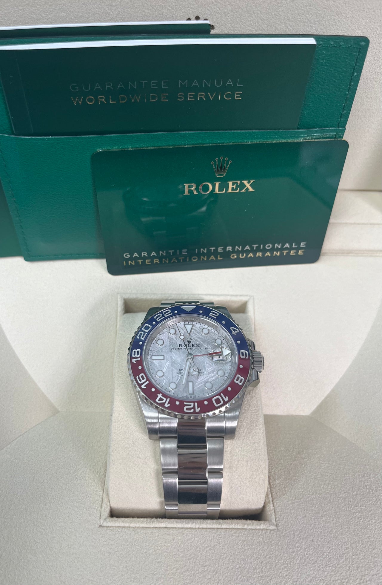 Rolex White Gold GMT-Master II 40 Watch - Blue and Red Pepsi Bezel - Meteorite Dial - Oyster Bracelet (Ref # 126719BLRO )