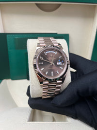 Thumbnail for Rolex Day-Date 40 Rose Gold Day-Date 40 Watch - Fluted Bezel - Chocolate Baguette Diamond Dial - 228235