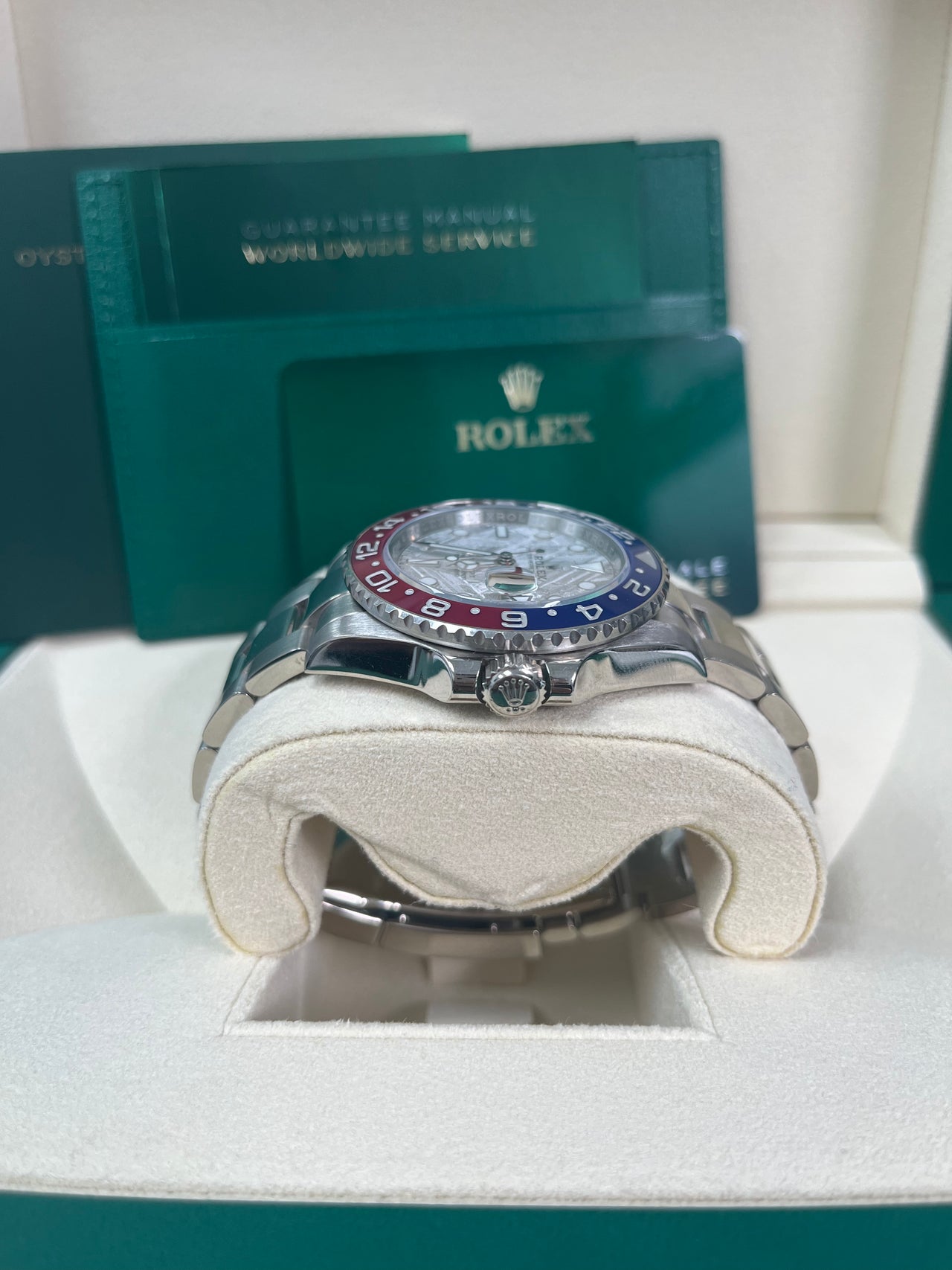 Rolex White Gold GMT-Master II 40 Watch - Blue and Red Pepsi Bezel - Meteorite Dial - Oyster Bracelet (Ref # 126719BLRO )