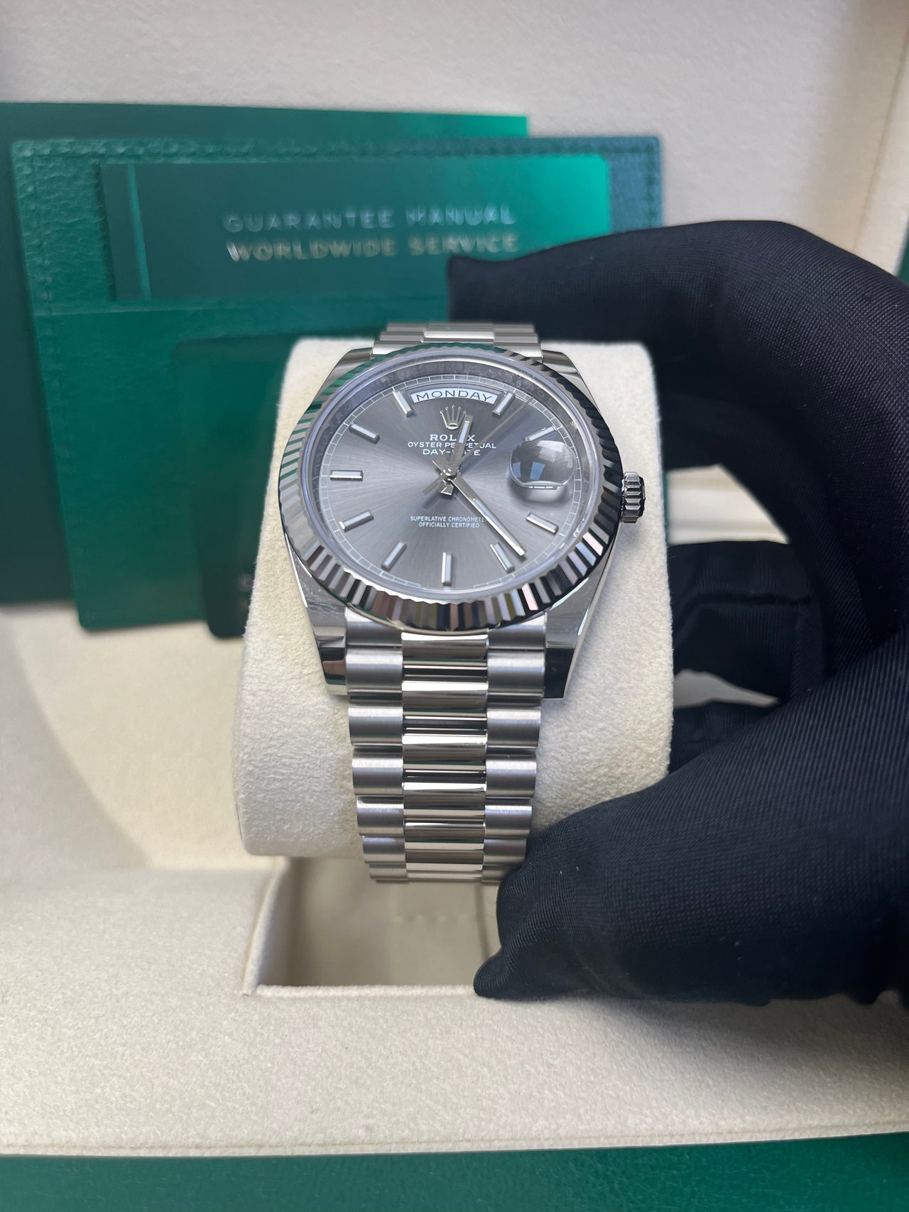 Rolex Day-Date 40 White Gold - Slate Dial - Fluted Bezel - President Bracelet (Ref: 228239)