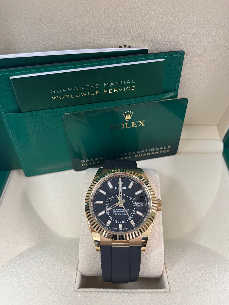 Rolex Yellow Gold Sky-Dweller Watch - Black Index Dial - Oysterflex Bracelet (Ref# 326238)