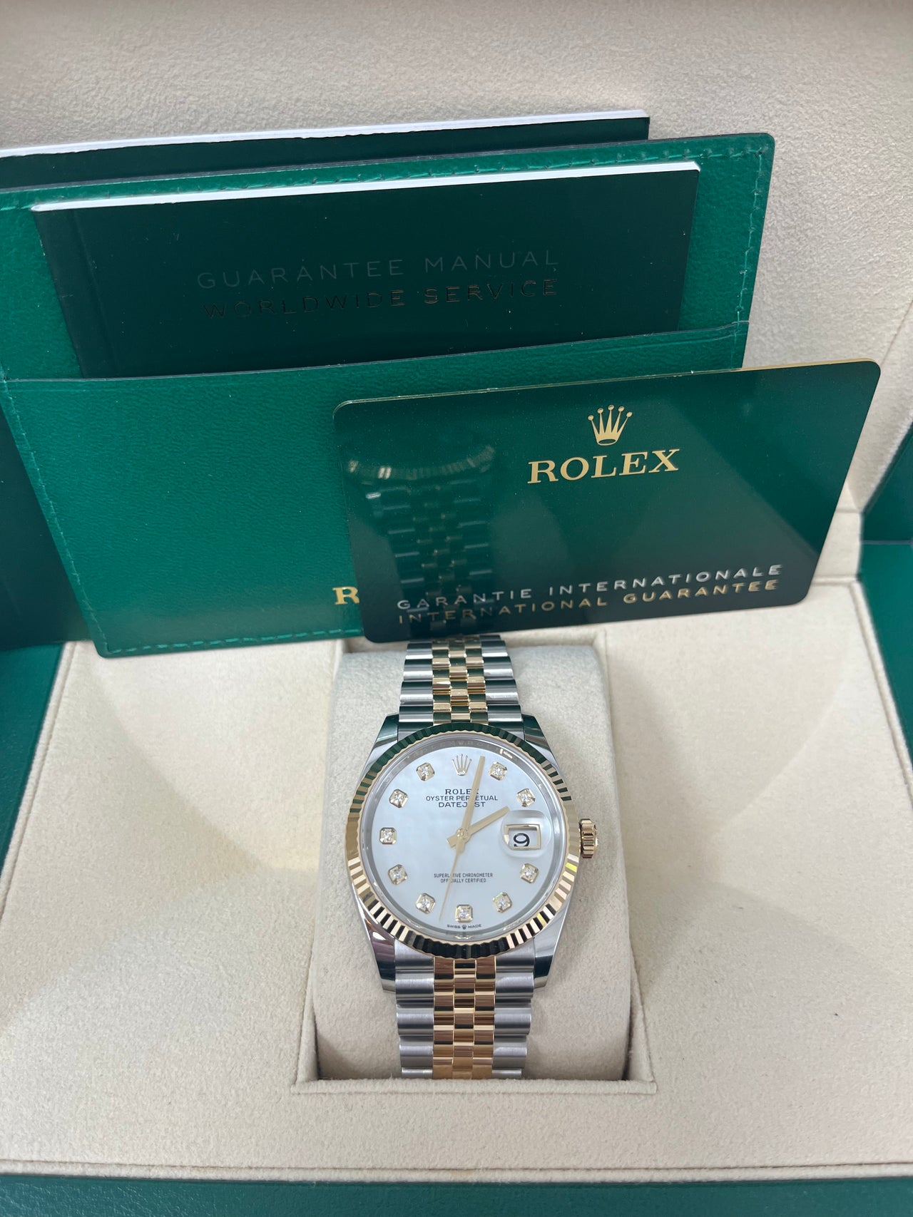 Rolex Mother of Pearl Dial Jubilee Two-Tone Yellow Gold Datejust 36 (Reference 126233)