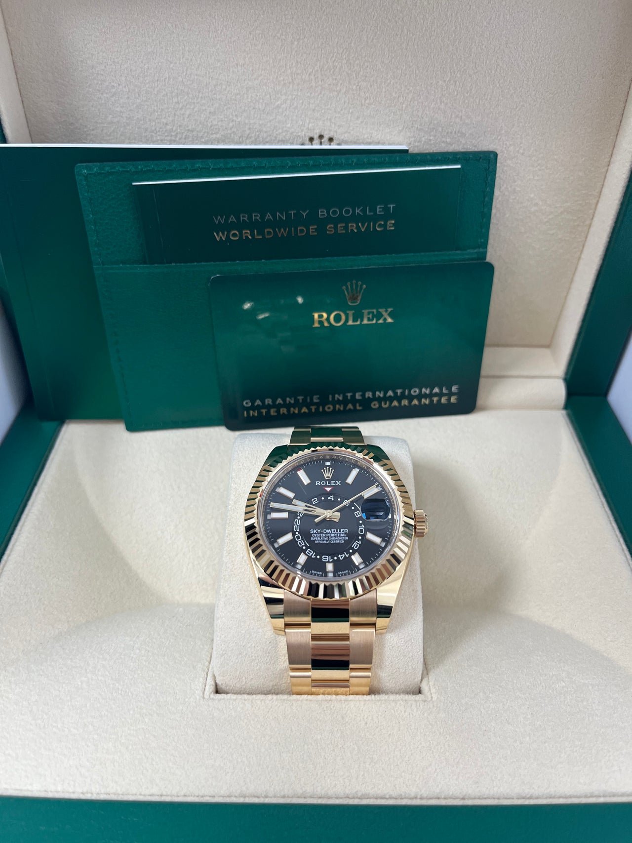 Rolex Yellow Gold Sky-Dweller Watch - Black Index Dial - Oyster Bracelet (Ref# 326938)