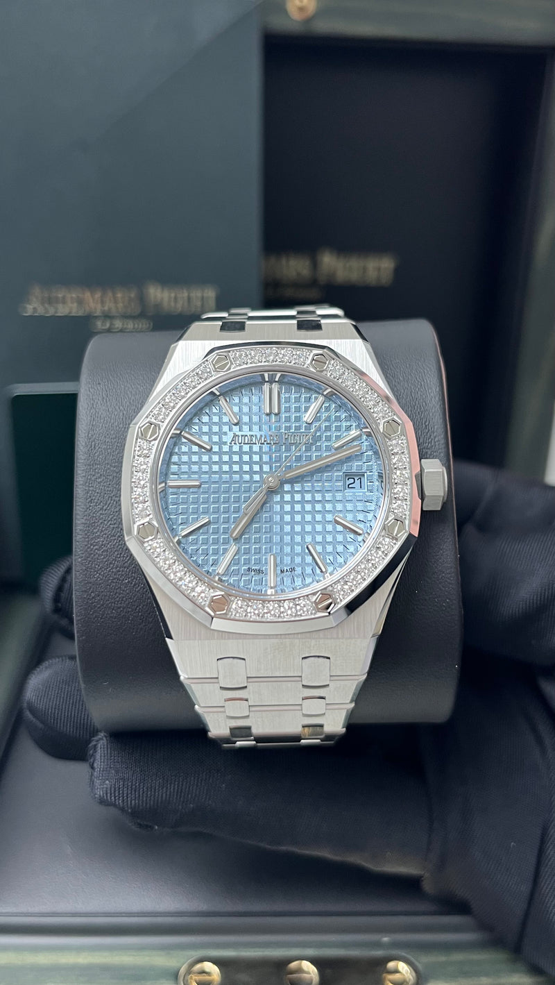 Audemars Piguet Royal Oak Selfwinding 50th Anniversary 37mm Ice Blue Dial Diamond Bezel Reference 15551ST.ZZ.1356ST.01