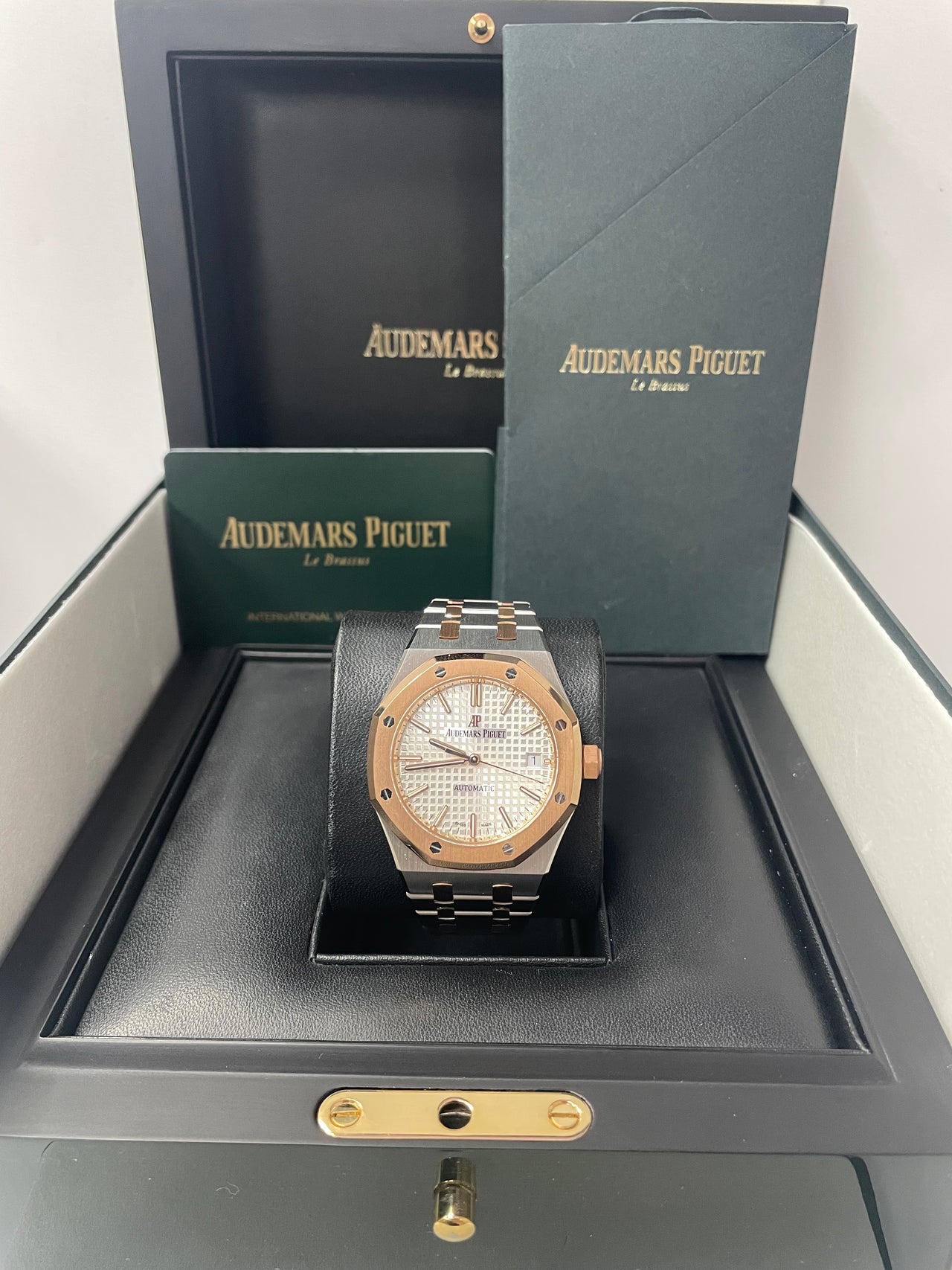 Audemars Piguet Royal Oak Selfwinding Rose Gold and Steel White Dial 37mm Ladies Watch (Reference #15450SR.OO.1256SR.01)