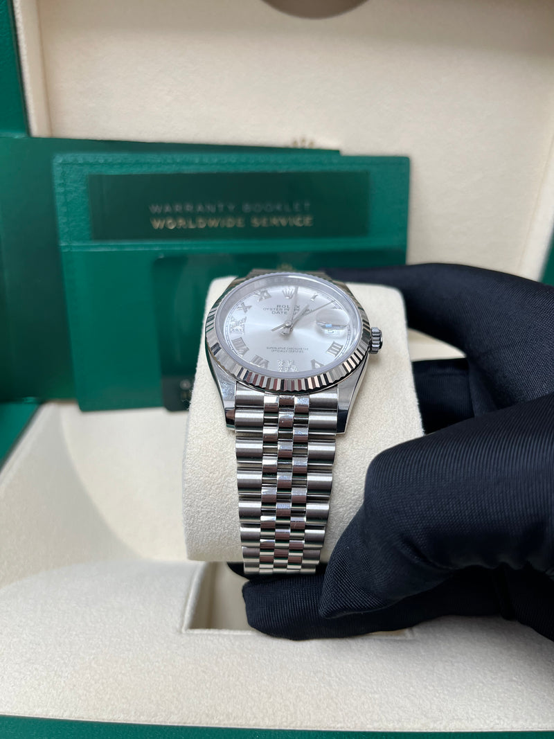 Rolex Datejust 36 Steel Datejust 36mm Fluted Bezel Silver Diamond