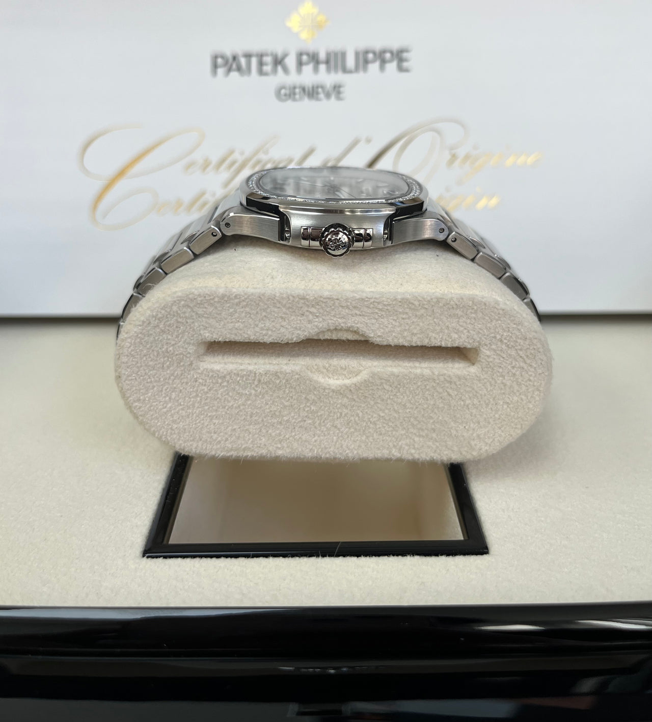 Patek Philippe Nautilus Diamond Bezel Silver Index Dial Reference #7118/1200A-010