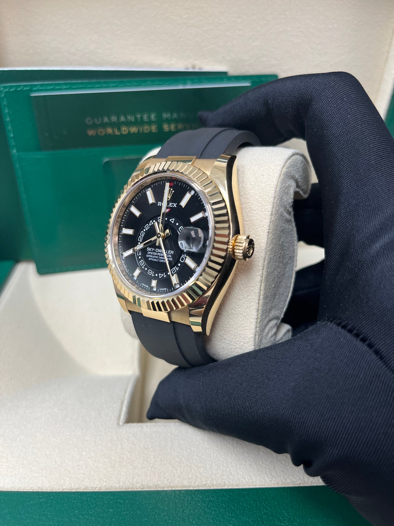 Rolex Yellow Gold Sky-Dweller Watch - Black Index Dial - Oysterflex Bracelet (Ref# 326238)