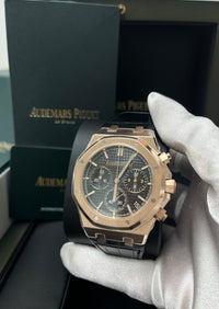 Thumbnail for Audemars Piguet ROYAL OAK SELFWINDING CHRONOGRAPH “50TH ANNIVERSARY” Black Dial Black alligator strap 26240OR.OO.D002CR.01