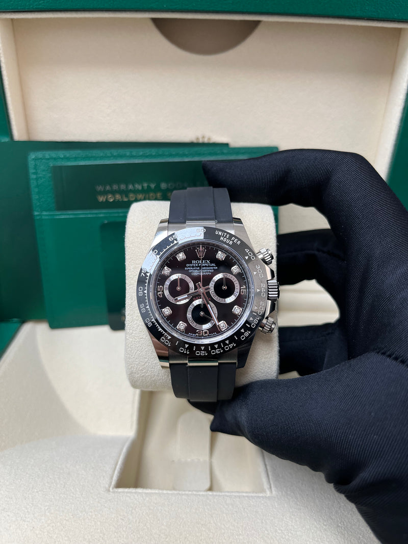 Rolex Daytona Cosmograph Daytona White Gold 40mm Oysterflex Band Black Diamond Dial - 116519LN