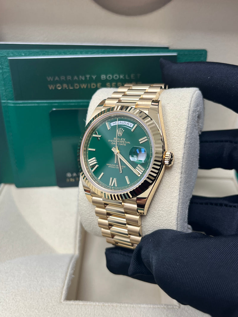 Rolex Day-Date 40 Yellow Gold Day-Date 40mm Reference 228238 Green Roman Dial New 2022 Release