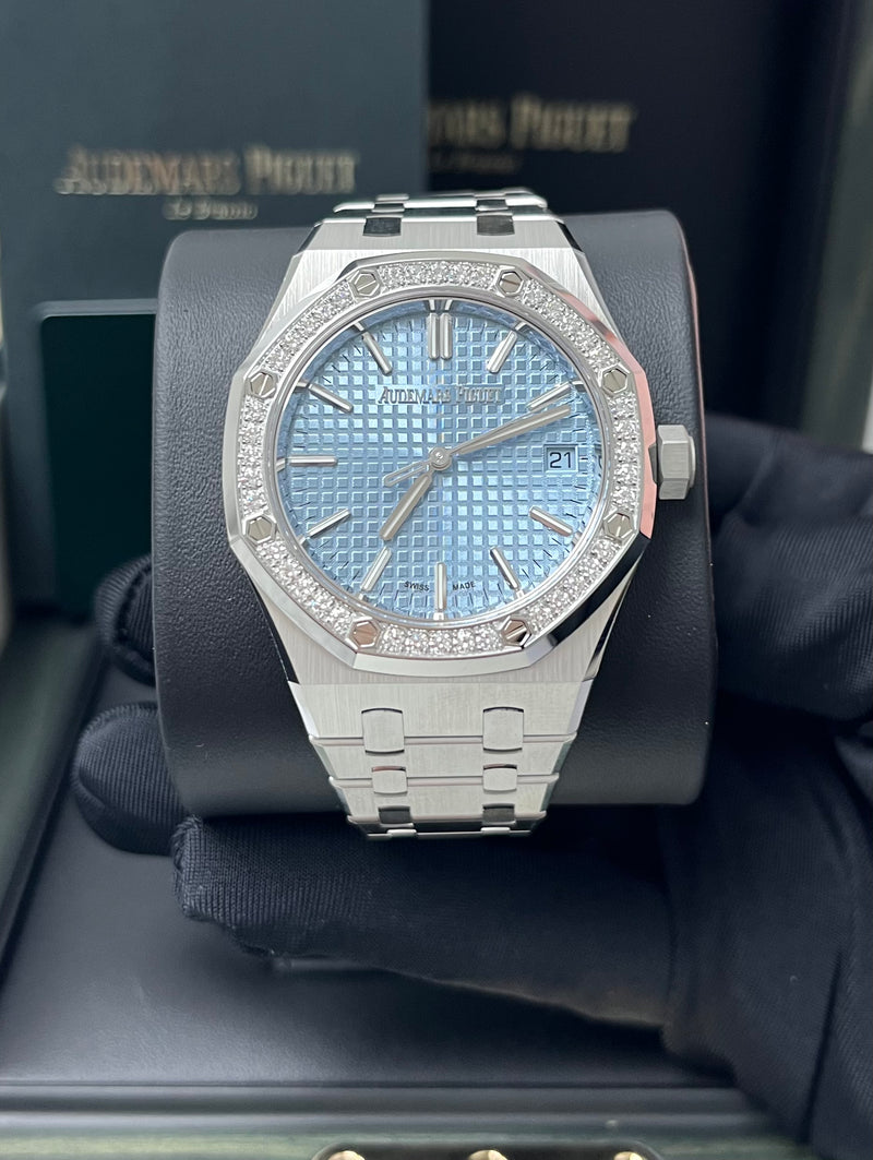 Audemars Piguet Royal Oak Selfwinding 50th Anniversary 37mm Ice Blue Dial Diamond Bezel Reference 15551ST.ZZ.1356ST.01