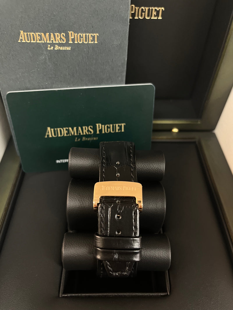 Audemars Piguet Royal Oak Selfwinding/ Rose Gold/ Black Dial/ Black Leather Strap (Ref#15500OR.OO.D002CR.01)