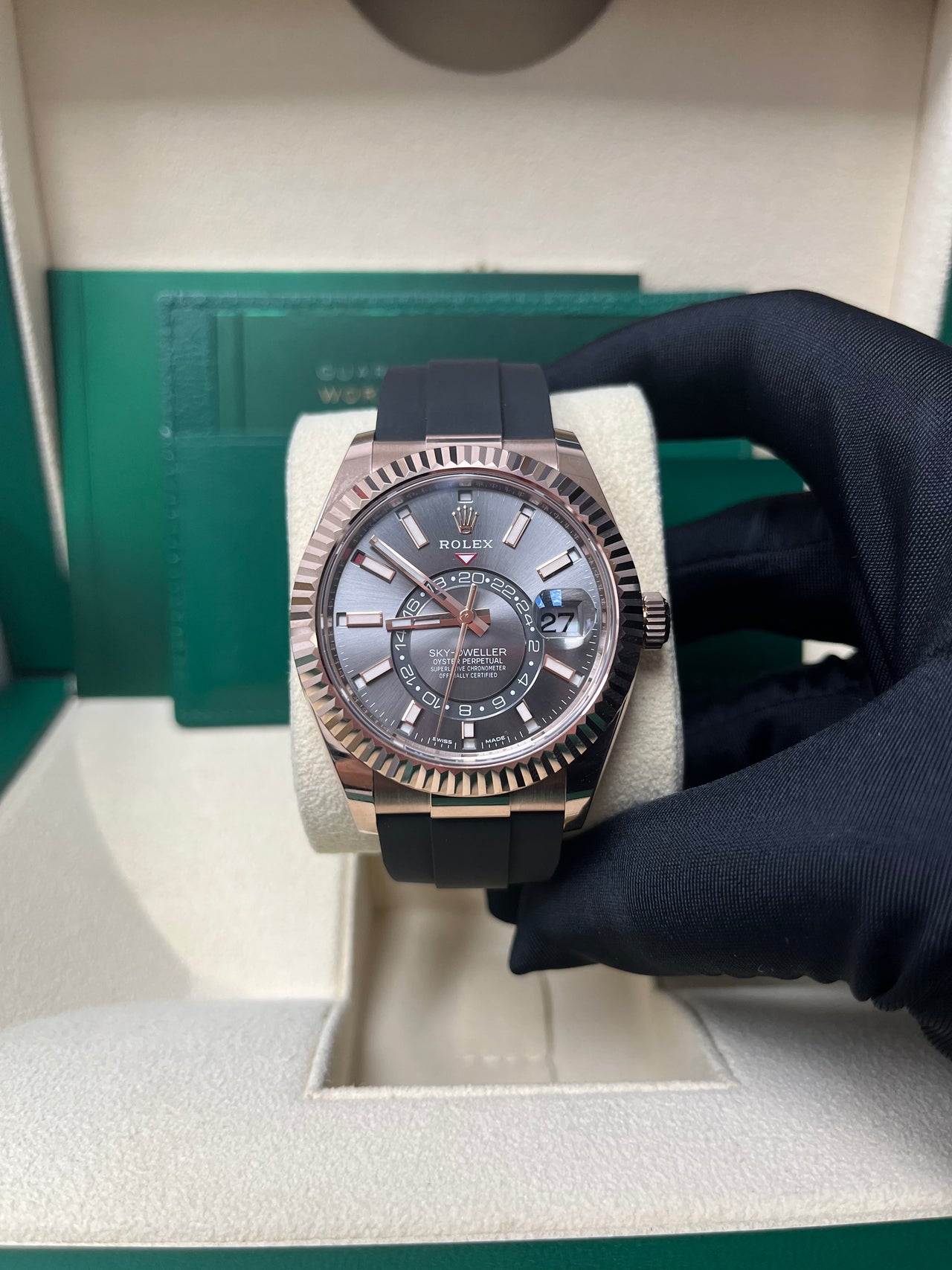 Rolex Sky-Dweller Rose Gold 42mm - Dark Rhodium Dial - Oysterflex (Ref# 326235)