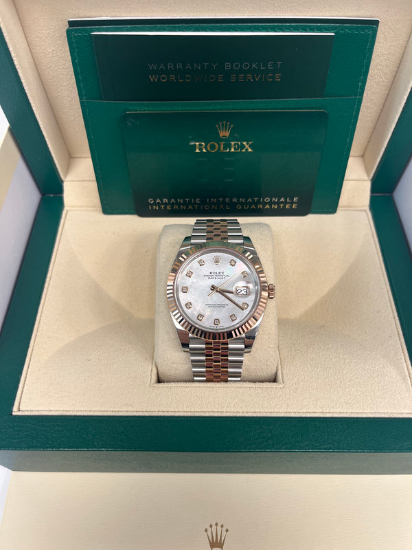 Rolex Datejust 41 Two-Tone Stainless Steel and Rose Gold/ "Mother of Pearl" Diamond Dial/ Fluted Bezel/ Jubilee Bracelet (Ref#126331)