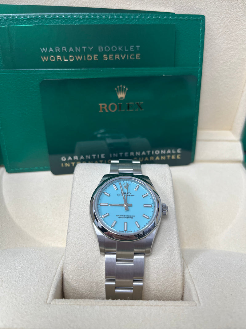 Rolex Oyster Perpetual 31 Domed Bezel Turquoise Blue Index Dial Oyster Bracelet 277200