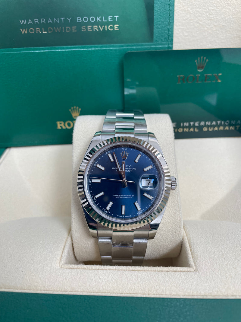 Rolex Datejust 41 White Gold and Steel Blue Index Oyster Fluted