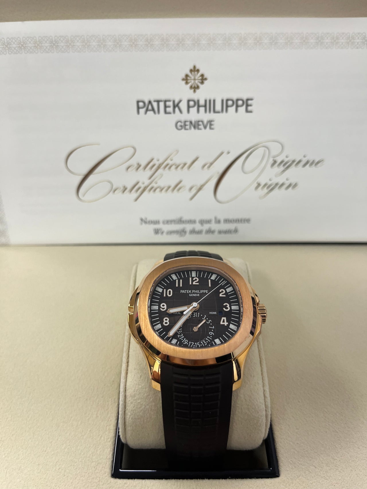 Patek Philippe Aquanaut Time Travel/ Rose Gold/ Chocolate Dial (Ref#5164R/001)