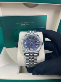 Thumbnail for Rolex Steel Datejust 36 Watch - Diamond Bezel - Aubergine Purple Diamond Roman VI and IX Dial - Jubilee Bracelet (Reference #126284rbr)